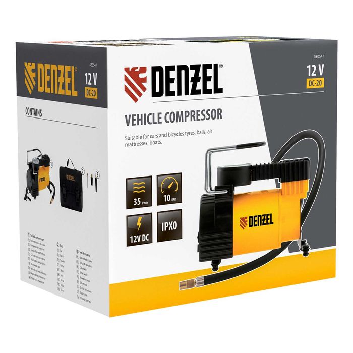 Автомобилен компресор DС-20, 12 В, 10 бар., 35 л/мин DENZEL - 580547