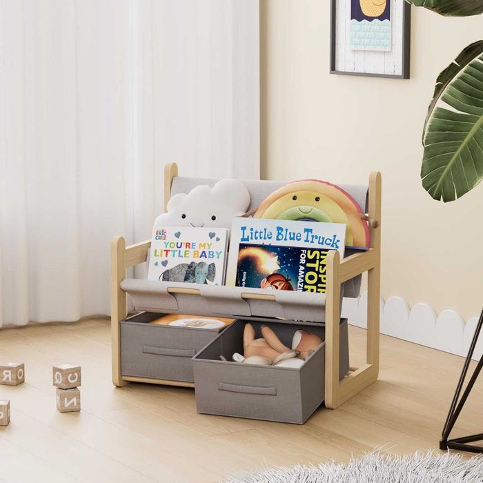 2-етажна детска етажерка чекмеджета Монтесори органайзер книги детска