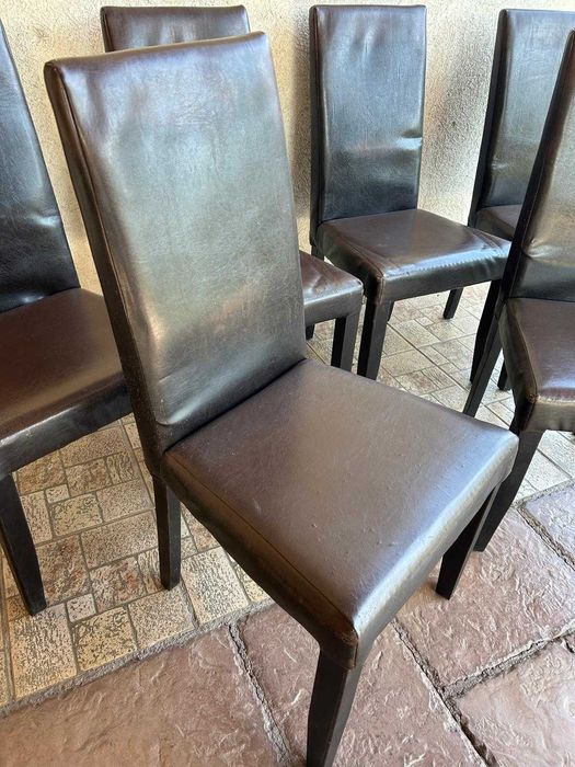 Scaun living/bucatarie lemn masiv + piele ecologica, bine întrețiinut