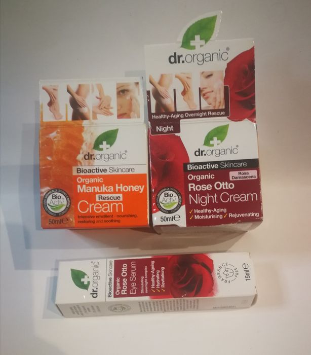 3 X DR ORGANIC manuka honey, rose otto night cream, eye serum