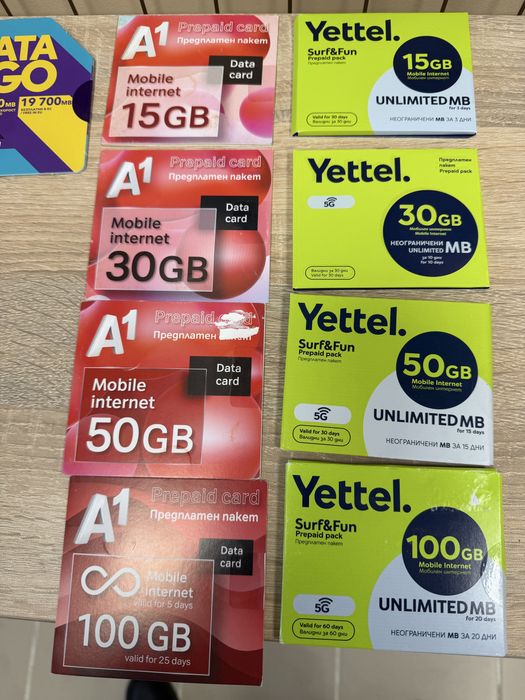 Предплатени пакети сим карти с мобилен интернет 15, 30, 50, 100 Gb