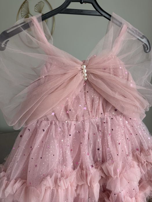 Rochie fetite roz cu tulle si perle