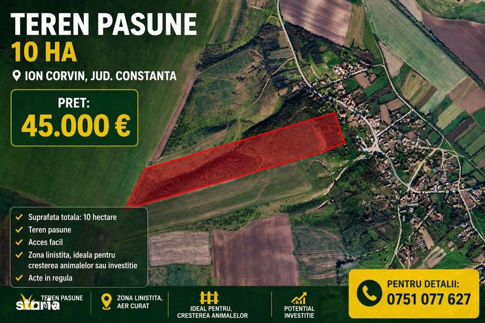 Teren extravilan 10 Ha, pasune, Ion Corvin, Constanta