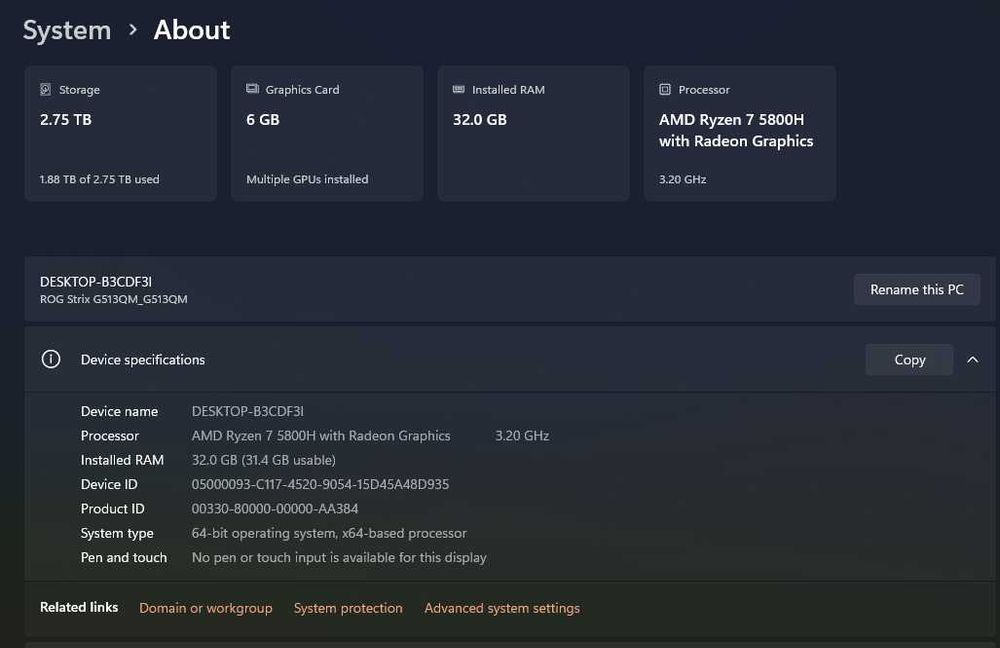 Laptop Gaming ASUS ROG Strix G15 | Ryzen 7 5800H | RTX 3060 | 32GB RAM | SSD NVMe