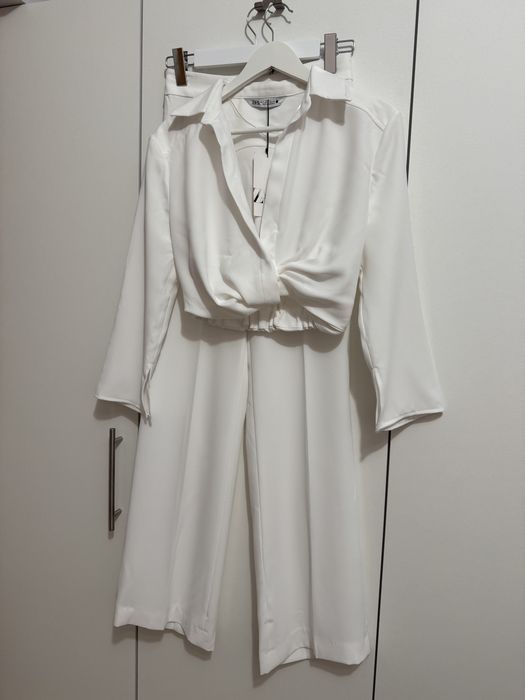 Compleu / set / costum / co ord Zara pantaloni wide leg top crop M