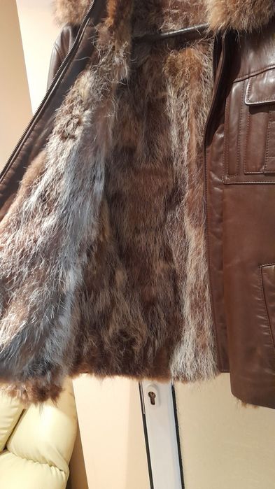 Мъжко кожено яке от естествена агнешка кожа и естествен пух