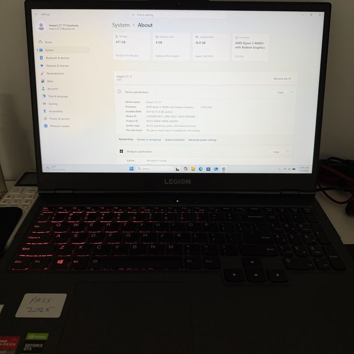 Laptop Gaming Lenovo Legion 5 15ARH05, AMD Ryzen 5 4600H 4.00 GHz, 15.6", Full HD, 120Hz, 16GB, 512GB SSD, NVIDIA GeForce GTX 1650 4GB, Windows 11