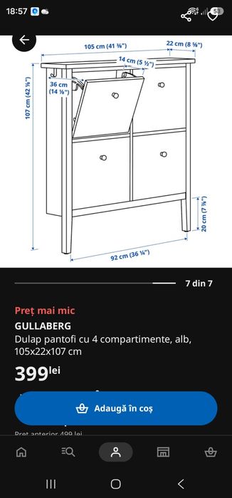 Pantofar nou alb 4 compartimente Ikea Gullaberg, 105x22x107 cm
