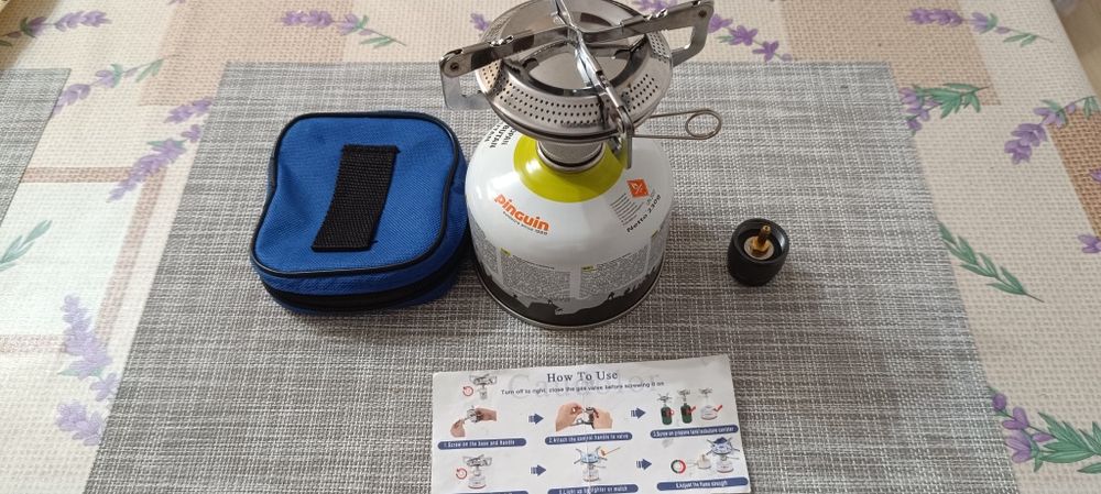 Aragaz portabil de camping cu geanta, Inox, 2800W, Argintiu