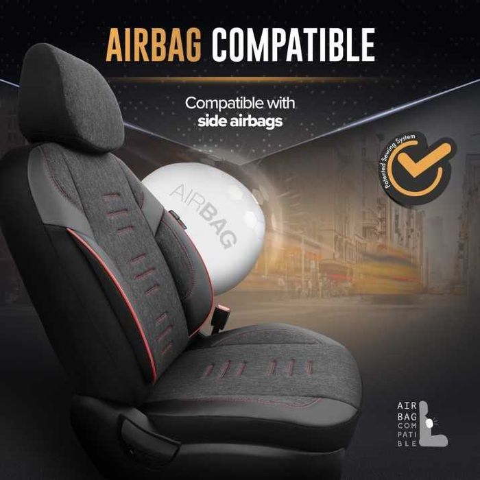 К-т Луксозна Тапицерия Automat-OTOM, Черна с червен шев, THRONE Design