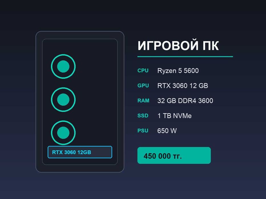 Игровой компьютер Ryzen 5 5600 RTX 3060 12GB 32GB SSD 1TB