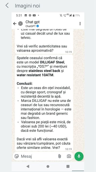 Ceas Barbat Dilligaf Steel DS7 / Chronograph / Tahimetru / stare buna