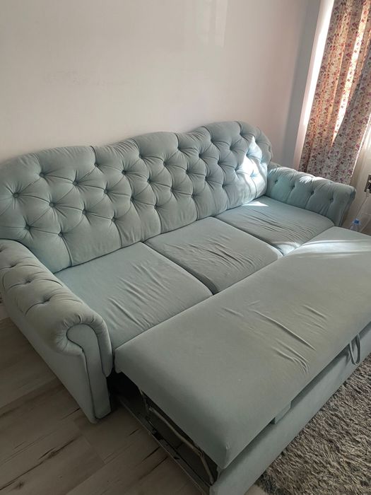 Canapea extensibila de 3 locuri, culoare turcoaz, model foarte frumos