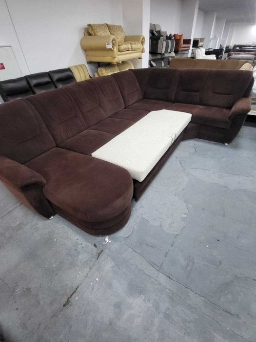 ПРОМОЦИЯ!!! Кафяв ъглов диван от плат с функция сън "PP-QL11014"