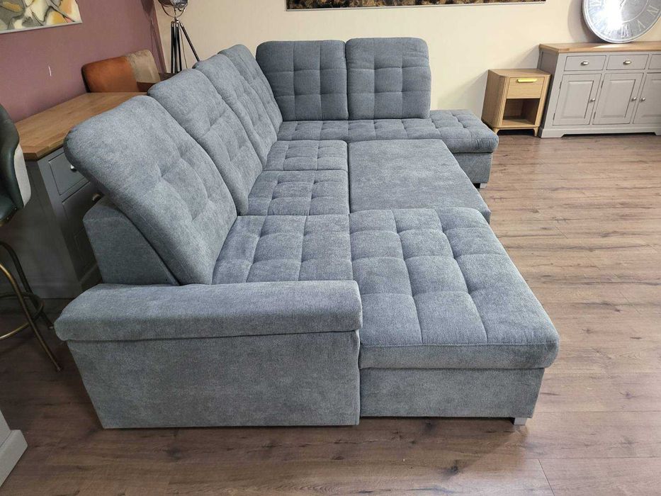 Светло сив П - образен ъглов диван Nixon с функция сън