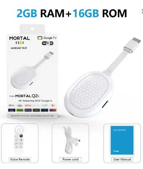 Decodor Android TV Stick Mortal Q2S,  Decodare si Redare, 16GB