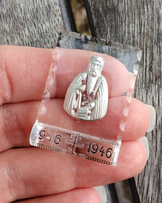 Iconita argintata din sticla sfant ortodox crestin suflata cu argint religie icoana