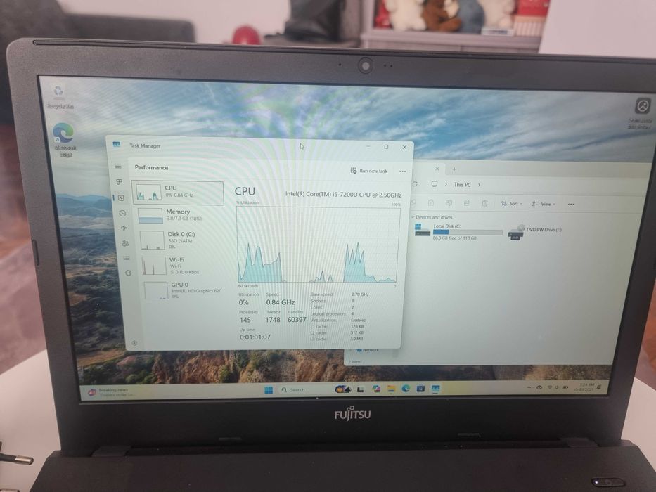 Laptop fujitsu i5 7200u 8gb ddr4 ssd 128gb