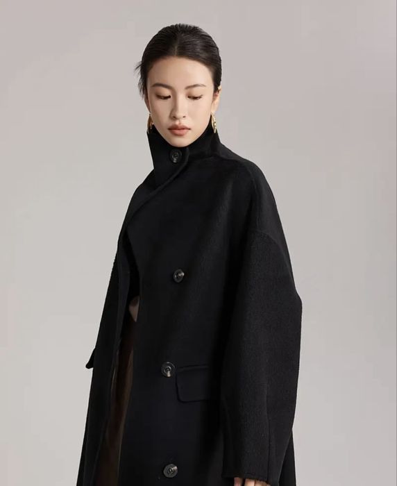 Длинное черное пальто женское 70% шерсти