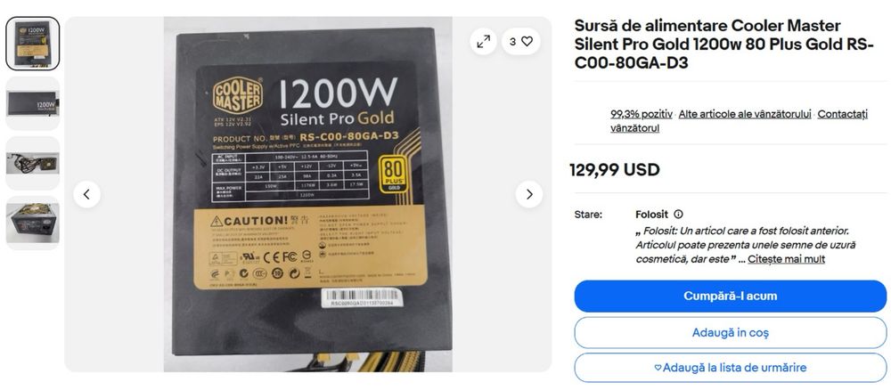 Sursa alimentare Cooler Master Silent Pro Gold 1200W 80Plus Gold