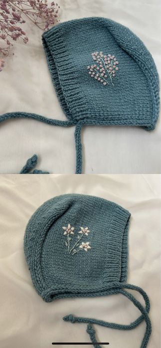 Вязаная детская кофточка с чепчиком