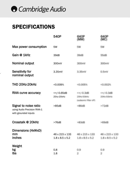 Cambridge Audio MM Phono pre-amplifer Azur 540P [open box]