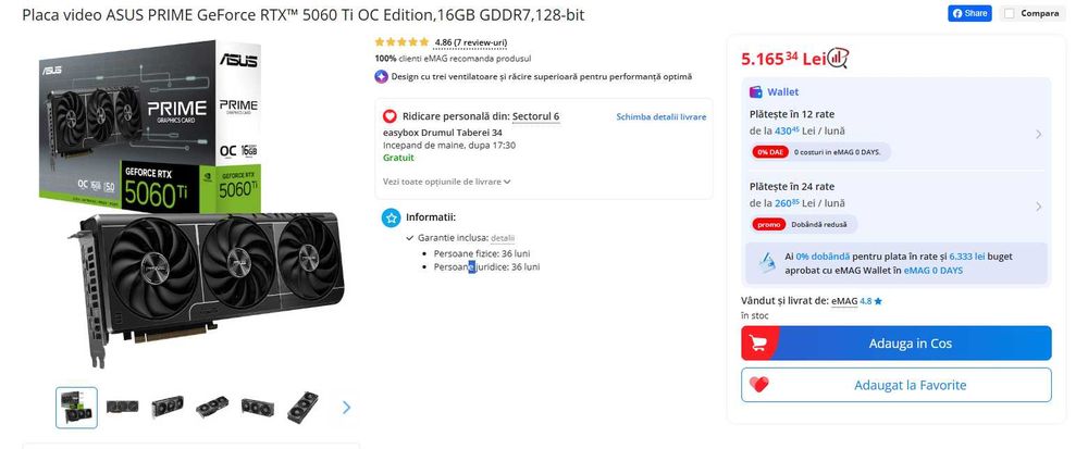 Placa video ASUS PRIME GeForce RTX™ 5060 Ti OC Edition,16GB GDDR7,128-bit