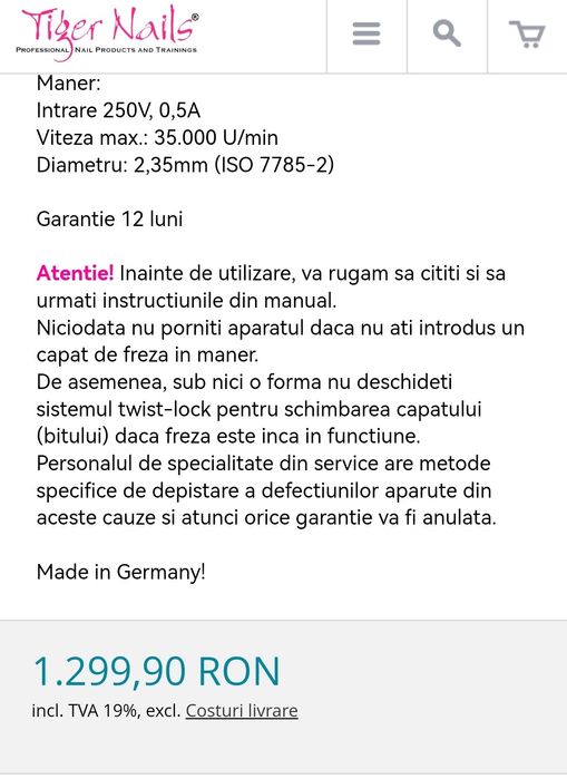 Freza profesionala de unghii