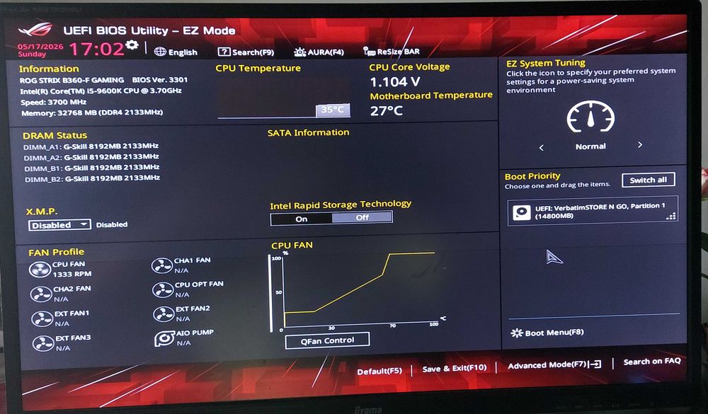 KIT i5 9600K 3.7GHz + ASUS ROG STRIX B360-F GAMING + Cooler IdCooling