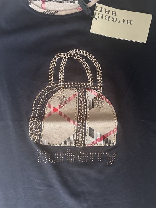 Tricou Burberry Brit damă, negru, mărimea M, aplicație cristale & imprimeu Nova Check, cu etichetă