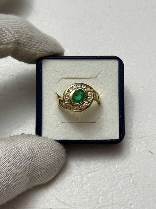 INEL AUR 18K + 18 Diamante = 1CT + 1 Smarald = 0.90CT - Vintage - 7.8g