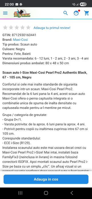 Scaun auto copii Maxi Cosi 6-18 kg mov