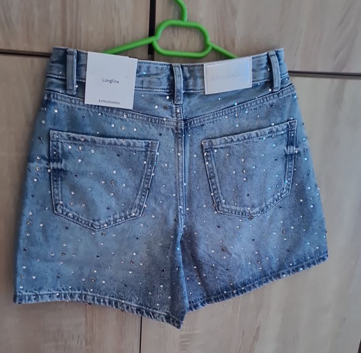 Blugi Bermude Denim cu Sclipici Stradivarius