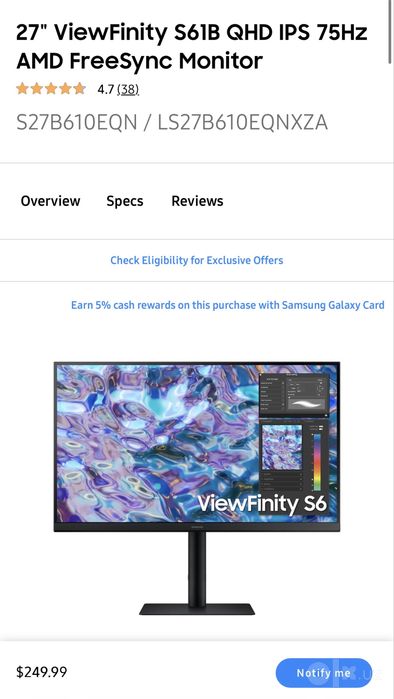 27" ViewFinity S61B две штуки, QHD 75hz + кранштейн подарок
