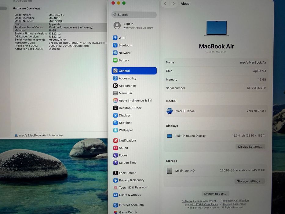 MacBook Air 15" M4 Chip 10-CPU, 10-GPU, 16GB RAM, 256SSD