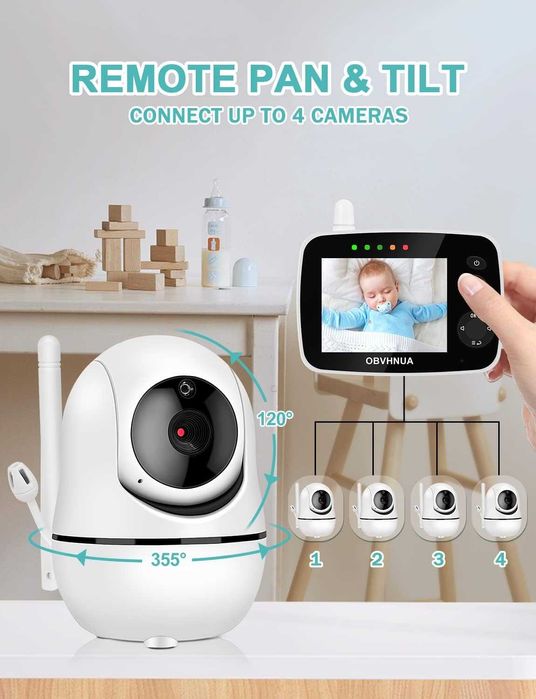 ЧИСТО НОВ PTZ бебефон OBVHNUA 3.5-инча 300 метра обхват, без WIFI ...