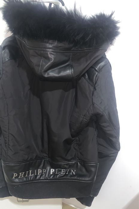 Geaca originala Philipp plein cu piele si blana naturala