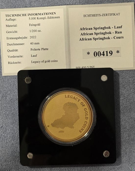 African Springbok – Златна монета 999 (1/200 oz)