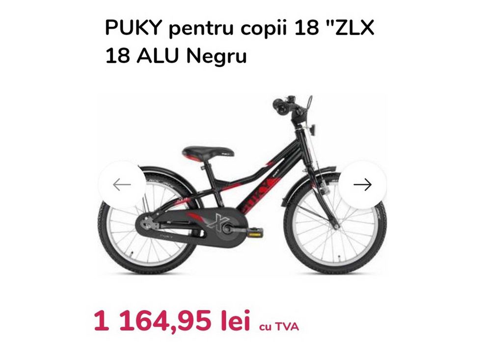 Bicicletă pentru copii 18’ PUKY ZLX 18-1, ALUMINIU – negru