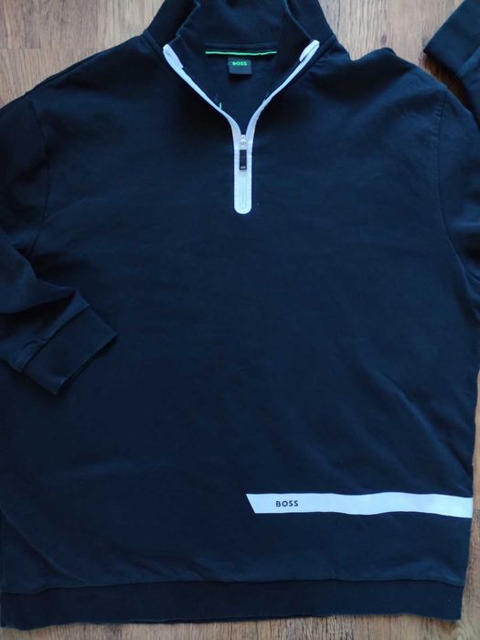 hugo boss green mens logo stripe zip-neck -  мъжка блуза 5ХЛ КАТО НОВА