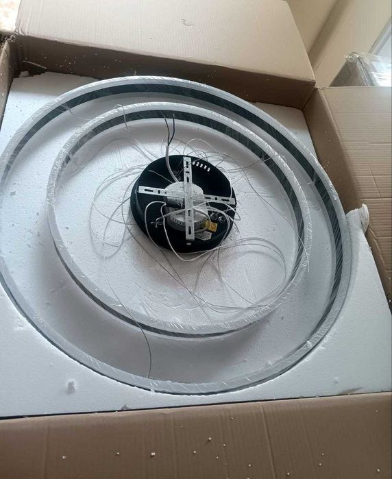 Луксозен LED полилей LAMPLAY, модерна LED висяща лампа 65W, голяма таванна лампа с 2 черни пръстена 60+80 см
