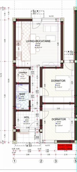Casa insiruita, 3 camere, 81 mp., teren 288 mp., zona Centura Sud