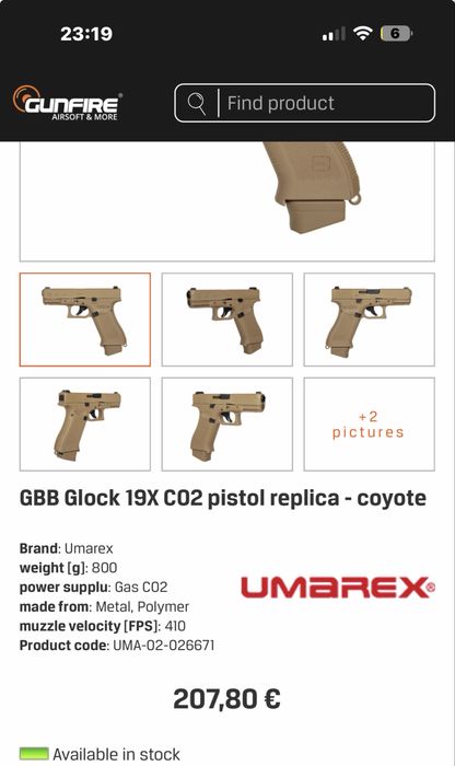 Еърсофт Пистолет Glock 19X coyote GBB