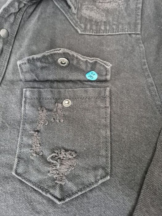 Мъжка дънкова риза Zara с фабрично накъсани детайли, размер S