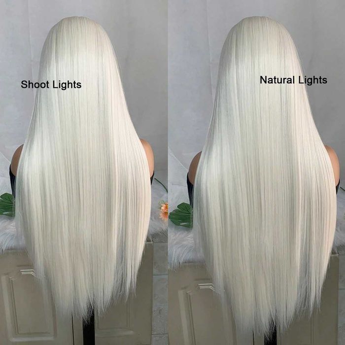 Платинено руса Lace Front перука - дълга права коса 80 см, термоустойчива, дантела 13×4