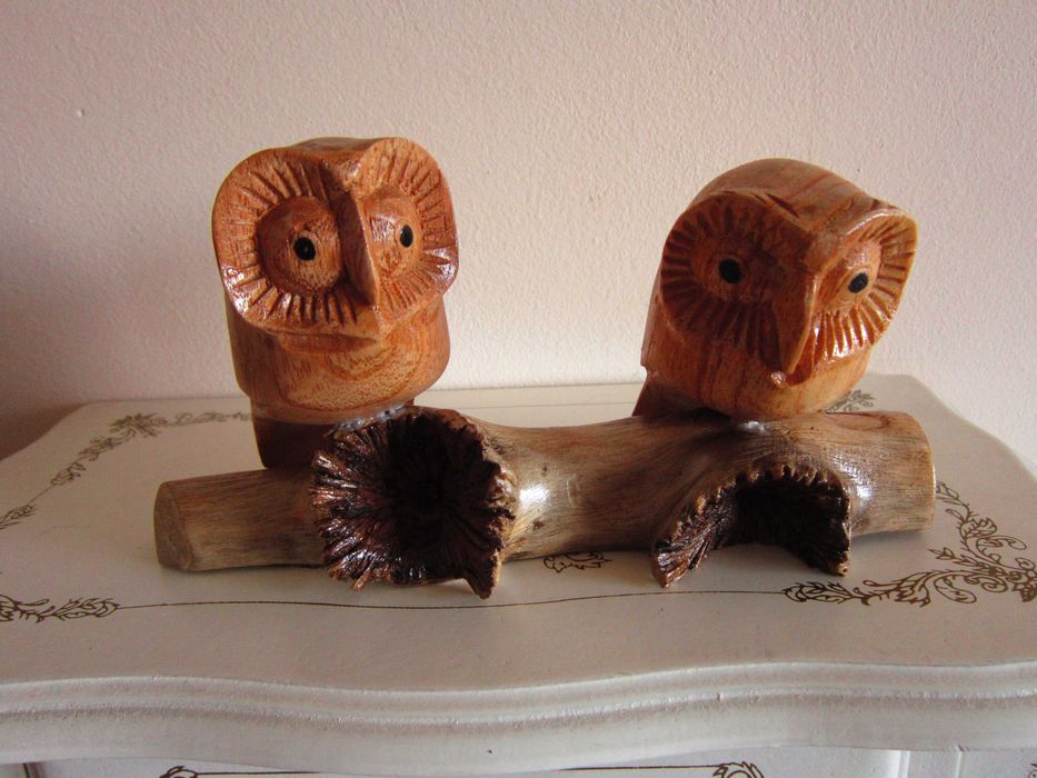 cadou rar Owl Romance -Doua Bufnite Yudi Suardi -  lemn Bali