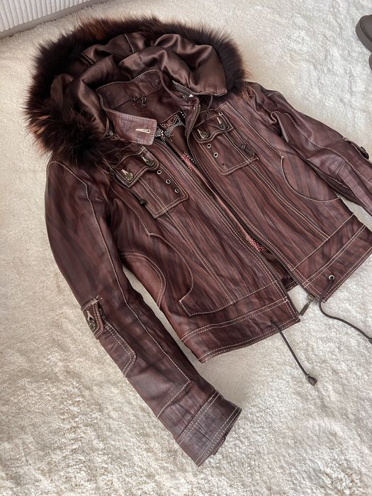 Яке Just Cavalli от естествена кожа и естествен косъм