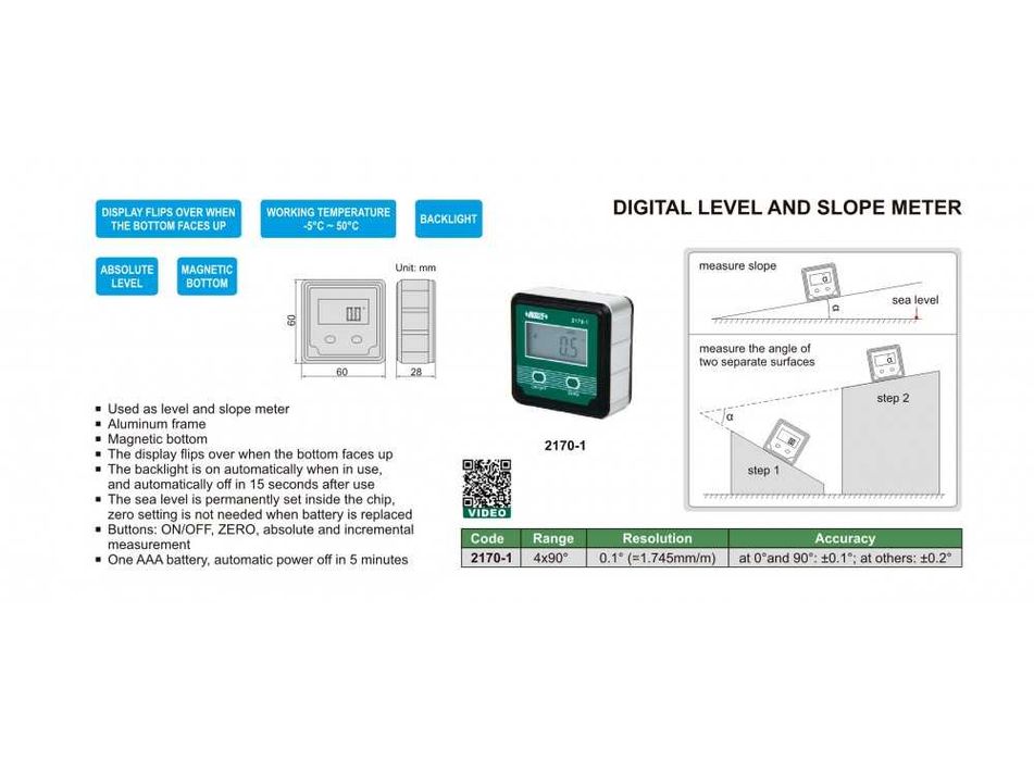 Дигитален нивелир и ъгломер INSIZE NO-2170-1