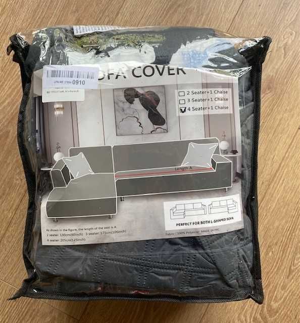 Husa canapea coltar impermeabila 4 locuri 280 cm - reversibila stanga/dreapta, gri inchis