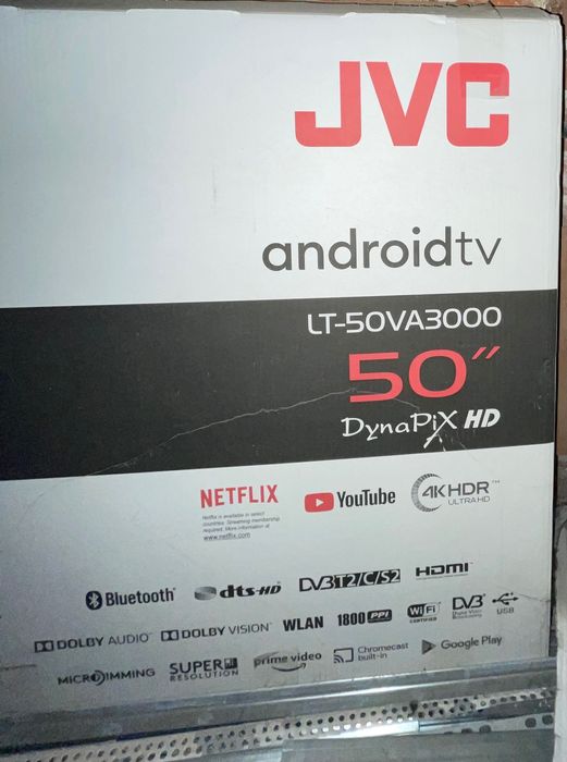 JVC 50 инча, android tv, netflix, youtube, 4KHDR, bluetooth